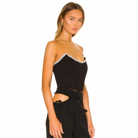 h:ours Sandy Bustier Top With Rhinestone in Black Size M NWT - Picture 3 of 6